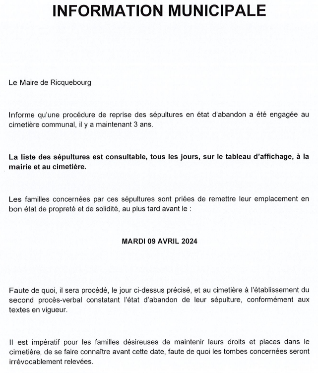 Avis municipal cimetiere 9 avril 2024
